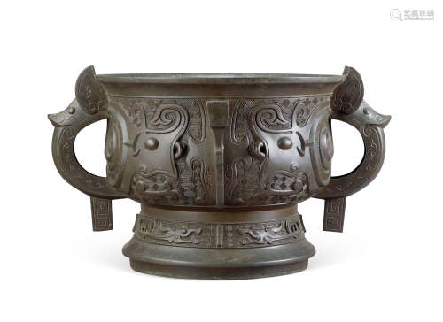 清早期 铜兽面纹簋式炉