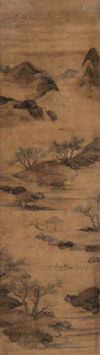 查士标 （1615-1698） 云溪烟树  设色绢本 立轴