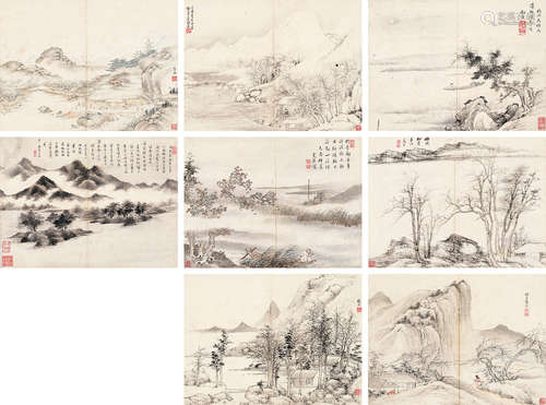 高简（1634-1707）等 八家仿古山水册  设色纸本 册页