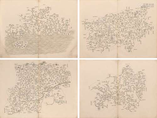 清设色绘本 粤黔川桂滇五省舆图   折装 5册  纸本