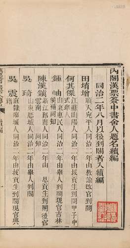 〔清〕鲍康等 辑 清光绪三十一年（1905）刊本 内阁汉票签中书舍人题名...