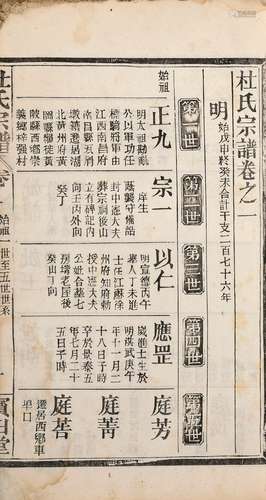 杜维裳 修 民国七年（1918）寶田堂木活字印本 杜氏宗谱 十六卷 线装...