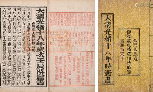 清光绪十八年(1892)钦天监朱墨套印本 大清光绪十八年时宪书 线装...