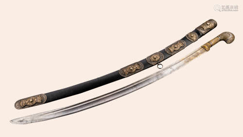 十九世纪  高加索银装恰西克弯刀