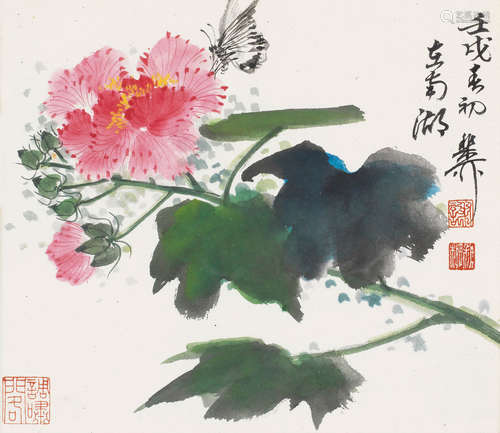 谢稚柳 芙蓉 设色纸本 镜框