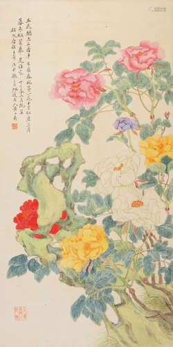 黄山寿 牡丹 绢本 立轴 1轴