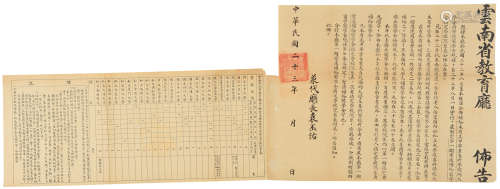 民国廿三年（1934）印刷 云南省教育厅公布补贴高中生升大学奖学金规...