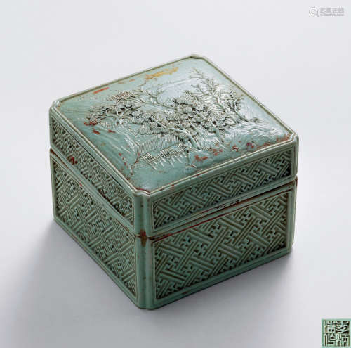 清道光 雕瓷印盒