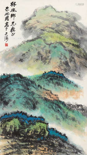 1892～1996 朱屺瞻  秋山栖居 设色纸本 立轴