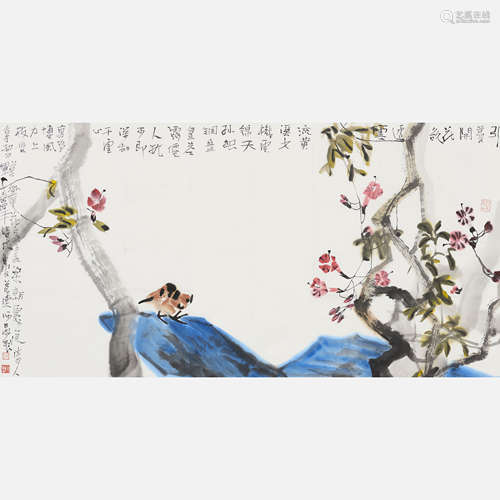 阿愚 四尺花鸟