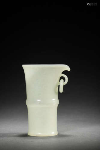 A KHOTAN WHITE JADE BAMBOO-JOINT CUP, QIANLONG MARK