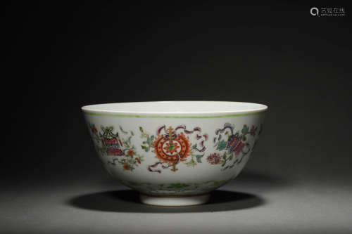 A FAMILLE ROSE EIGHT BUDDHIST EMBLEMS BOWL, DAOGUANG MARK