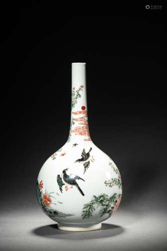 A FAMILLE VERTE 'FLOWER AND BIRD' BOTTLE VASE