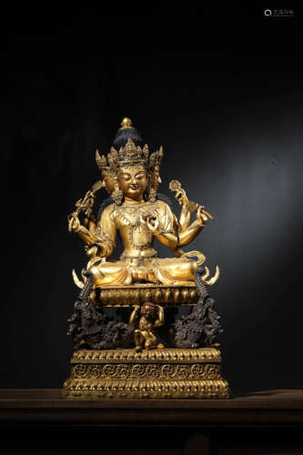 A GILT BRONZE FIGURE OF USNISAVIJAYA, YONGLE MARK