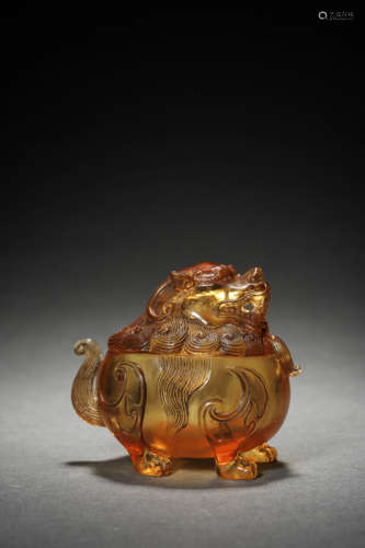 A YELLOW GLASS 'LUDUAN' INCENSE BURNER, QIANLONG MARK