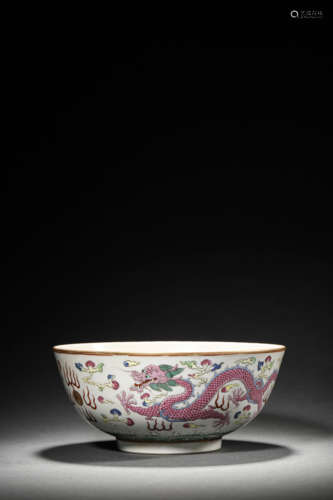 A FAMILLE ROSE DRAGON PHOENIX BOWL, XUANTONG MARK