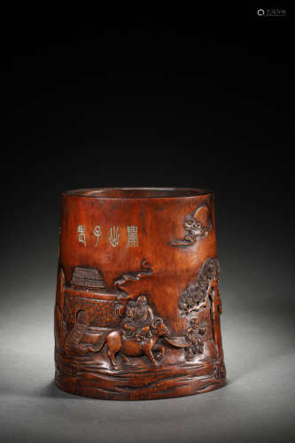 A BAMBOO CARVED BRUSH POT