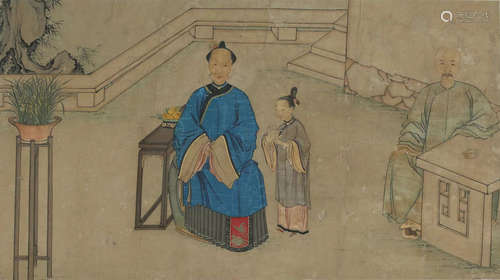 FIGURES, INK AND COLOR ON PAPER, HANGING SCROLL, QING DYNAST...