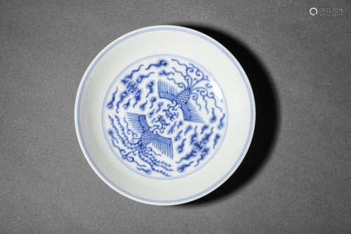 A BLUE AND WHITE TWIN-PHOENIXES PLATE, GUANGXU MARK