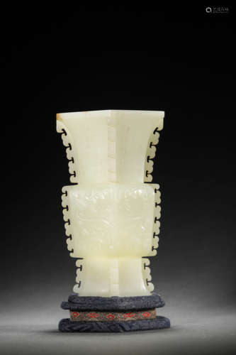 A KHOTAN WHITE JADE INSCRIBED GU VESSEL