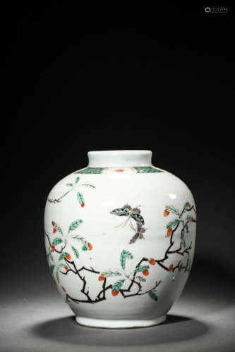 A FAMILLE VERTE 'BUTTERFLY & FLOWER' JAR