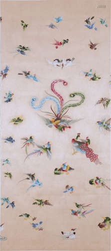 AN EMBROIDERED PHOENIX HANGING SCROLL