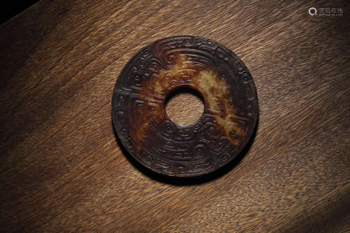 A RUSSET JADE CHI-DRAGON BI DISC