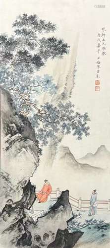 陈少梅 山水 纸本 镜框