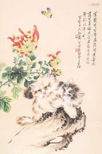 孙菊生 猫蝶图[文物店旧藏] 纸本设色立轴