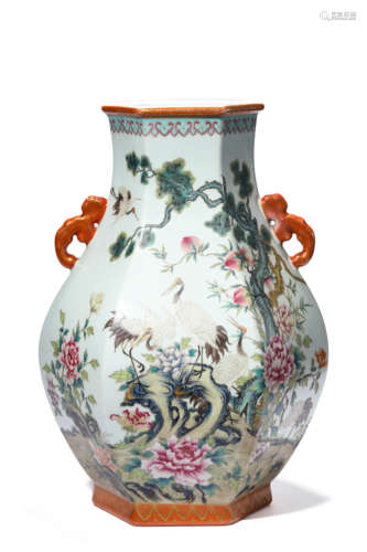 A Porcelain Famille-Rose Crane Vase