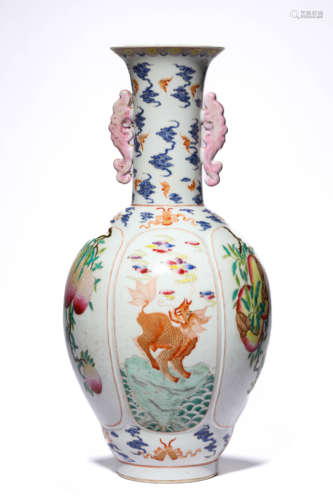 A Porcelain Famille-Rose Beast Vase