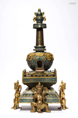 A Cloisonne Enamel Interlock Branches Pagoda