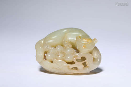 A Jade Grape and Squirrel Ornament