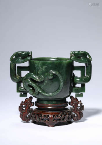 A Spinach Green Jade Dragon Cup