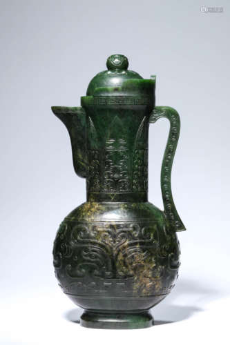 A Spinach Green Jade Taotie Kettle