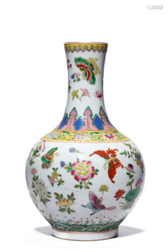 A Porcelain Famille-Rose Butterfly Vase