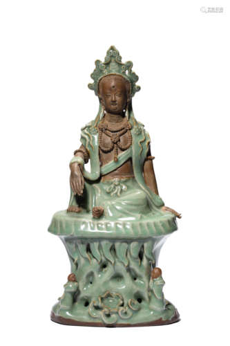 A Porcelain Longquan Guanyin Statue