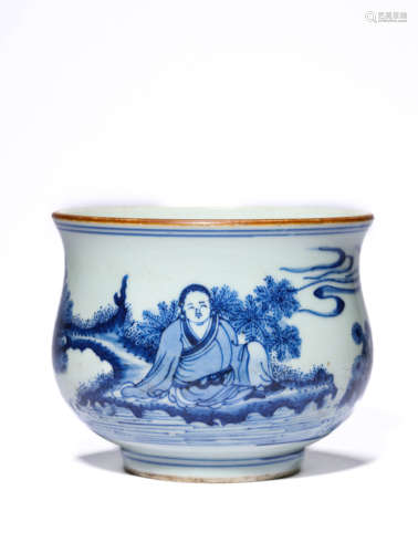 A Porcelain Blue and White Mountain and River Censer