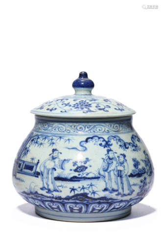 A Porcelain Blue and White Story Jar