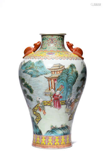 A Porcelain Famille-Rose Child Vase