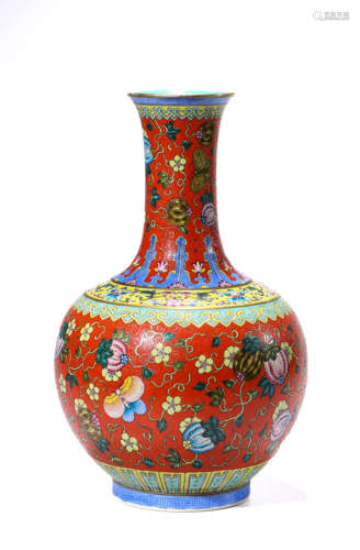 A Porcelain Famille-Rose Butterfly Vase