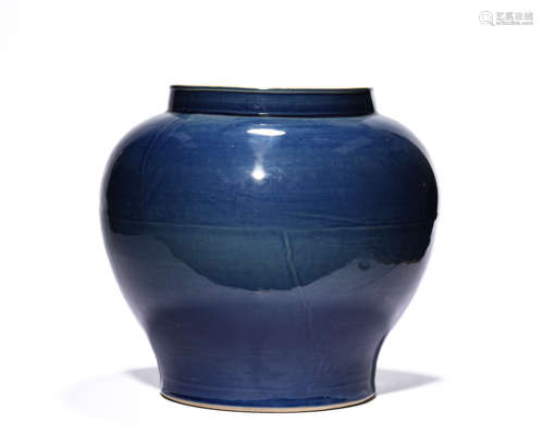 A Porcelain Blue-Glazed Jar