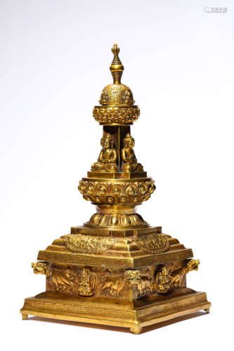 A Gilt-Bronze Stupa