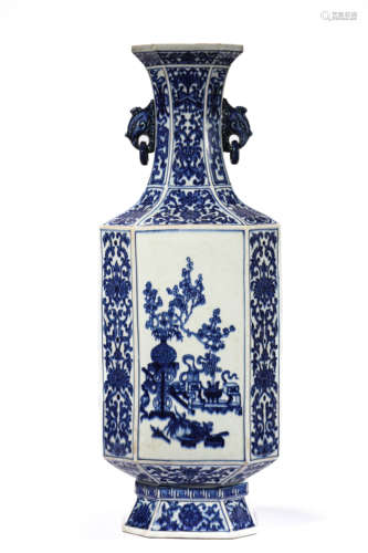 A Porcelain Blue and White Octagonal Vase