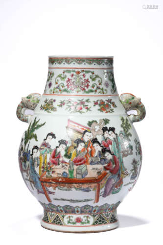 A Porcelain Famille-Rose Story Vase