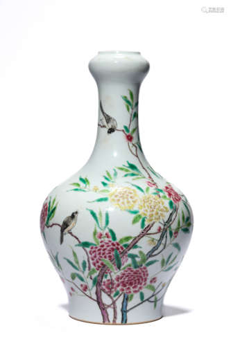 A Porcelain Famille-Rose Garlic Mouth Vase