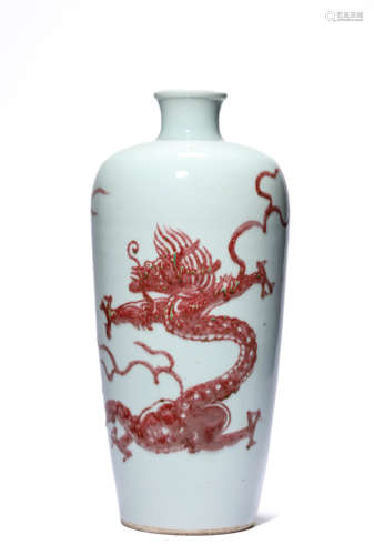 A Porcelain Red-Glazed Meiping Vase