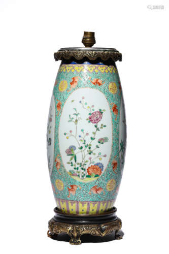 A Porcelain Famille-Rose Turquoise-Ground Vase