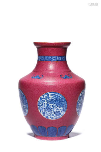 A Porcelain Red-Glazed Phoenix Vase