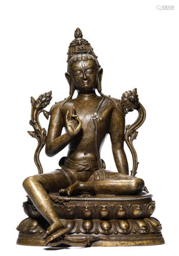 A Copper and Silver Inlaid Avalokiteshvara Statue